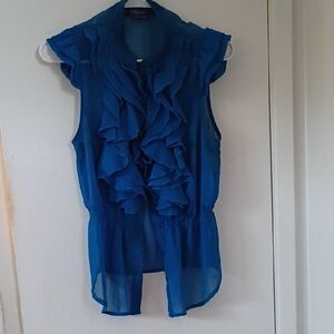 Miley Cyrus & Max Azria Vibrant Blue Ruffled Blouse